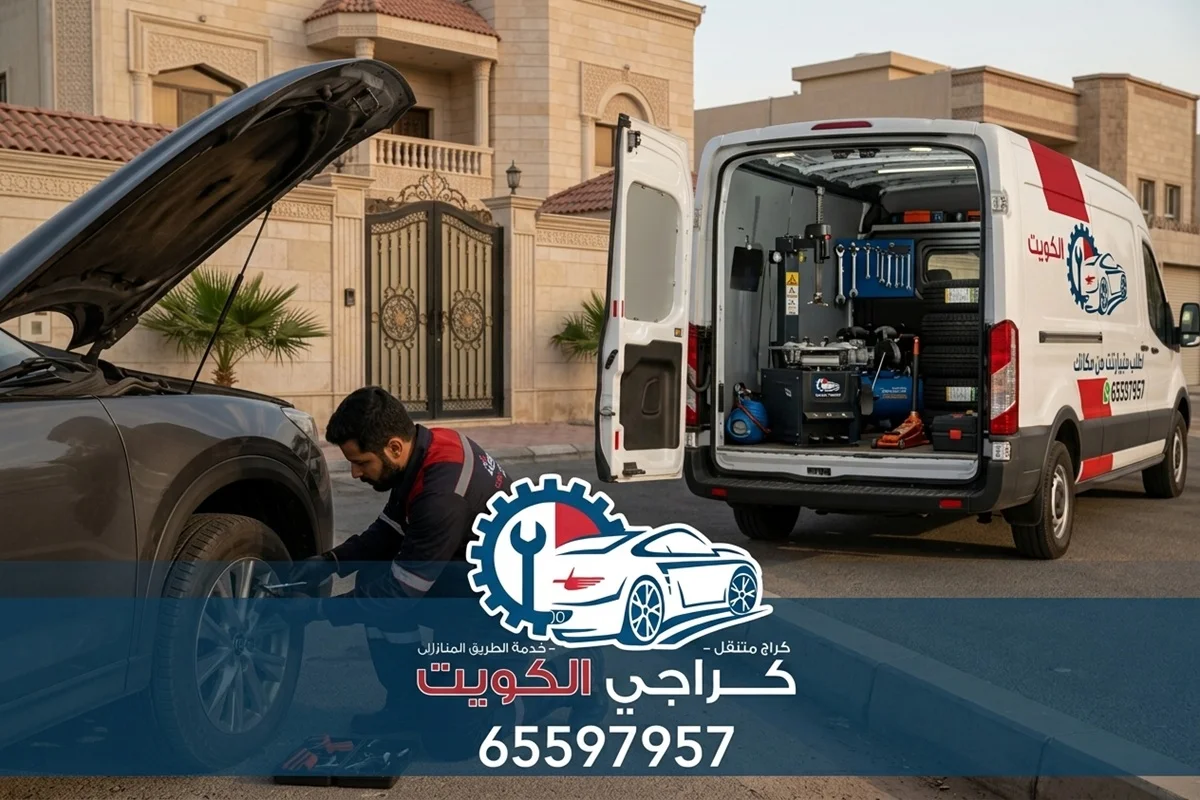 فني البنشر لدينا يقوم بتصليح وتبديل بنشر أمام البيت في الكويت